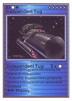 Need: 0    Want: 0    Have: 24 (+3)    Will Trade: 19    In Storage: 12              S3 ‑ Independent Tug  Set: UE  Rarity: V1    Artist: Douglas Shuler    