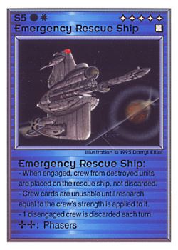 Need: 0    Want: 0    Have: 102 (+12)    Will Trade: 98    In Storage: 50              S5 ‑ Emergency Rescue Ship  Set: UE  Rarity: R1    Artist: Darryl Elliott*    