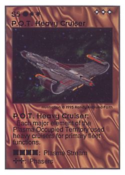 Need: 0    Want: 0    Have: 37 (+11)    Will Trade: 33    In Storage: 2              S5 ‑ P.O.T. Heavy Cruiser  Set: UE  Rarity: V3    Artist: Randy Asplund‑Faith    