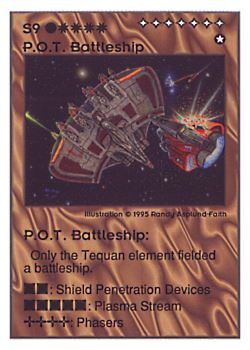 Need: 0    Want: 0    Have: 42 (+11)    Will Trade: 40    In Storage: 37              S9 ‑ P.O.T. Battleship  Set: UE  Rarity: V1    Artist: Randy Asplund‑Faith    