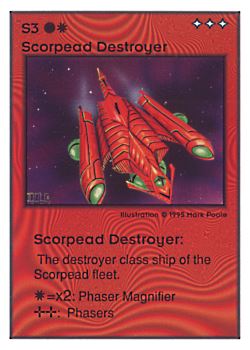 Need: 0    Want: 0    Have: 127 (+47)    Will Trade: 123    In Storage: 49              S3 ‑ Scorpead Destroyer  Set: UE  Rarity: U3    Artist: Mark Poole    