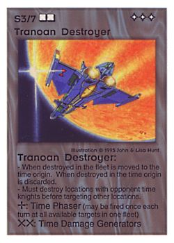 Need: 0    Want: 0    Have: 51    Will Trade: 43    In Storage: 37              S3/7 ‑ Tranoan Destroyer  Set: TG  Rarity: V1    Artist: John Hunt & Lisa Hunt    