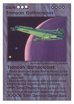 Need: 0    Want: 0    Have: 39    Will Trade: 33    In Storage: 28              S6/4 ‑ Tranoan Battlecruiser  Set: TG  Rarity: V1    Artist: John Hunt & Lisa Hunt    