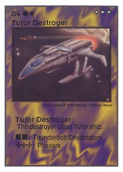 Need: 0    Want: 0    Have: 80 (+47)    Will Trade: 76    In Storage: 24              S4 ‑ Tufor Destroyer  Set: UE  Rarity: R3    Artist: Randy 'Tarkas' Hoar    