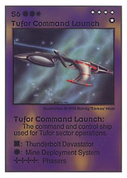 Need: 0    Want: 0    Have: 36 (+8)    Will Trade: 33    In Storage: 7              S6 ‑ Tufor Command Launch  Set: UE  Rarity: V3    Artist: Randy 'Tarkas' Hoar    