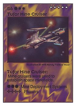 Need: 0    Want: 0    Have: 31 (+12)    Will Trade: 28    In Storage: 2              S6 ‑ Tufor Mine Cruiser  Set: UE  Rarity: V3    Artist: Randy 'Tarkas' Hoar    