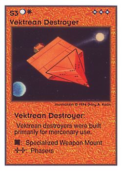 Need: 0    Want: 0    Have: 123 (+36)    Will Trade: 119    In Storage: 43              S3 ‑ Vektrean Destroyer  Set: UE  Rarity: U3    Artist: Gary A. Kalin    