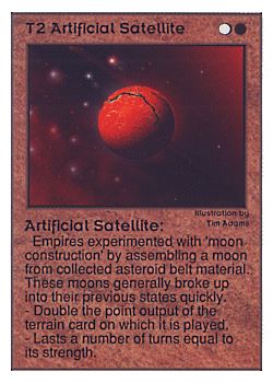 Need: 0    Want: 0    Have: 107    Will Trade: 99    In Storage: 36              T2 ‑ Artificial Satellite  Set: UE  Rarity: U2    Artist: Tim Adams    