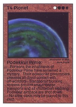 Need: 0    Want: 0    Have: 102 (+105)    Will Trade: 98    In Storage: 20              T4 ‑ Planet ‑ Podekkur Prime  Set: UE  Rarity: C2    Artist: Mark Poole    