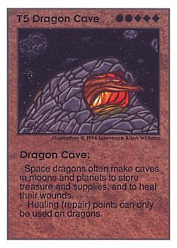 Need: 0    Want: 0    Have: 49 (+36)    Will Trade: 45    In Storage: 16              T5 ‑ Dragon Cave  Set: UE  Rarity: R2    Artist: Lawrence Allen Williams    