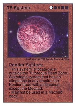 Need: 0    Want: 0    Have: 43 (+13)    Will Trade: 39    In Storage: 12              T5 ‑ System ‑ Penteir System  Set: UE  Rarity: R2    Artist: Randy Asplund‑Faith    