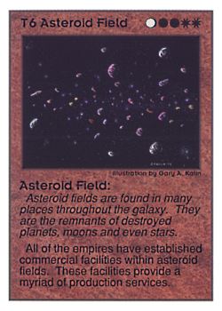Need: 0    Want: 0    Have: 47 (+56)    Will Trade: 44    In Storage: 15              T6 ‑ Asteroid Field  Set: UE  Rarity: R2    Artist: Gary A. Kalin    