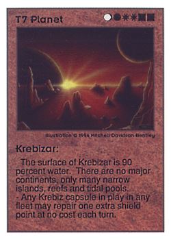 Need: 0    Want: 0    Have: 31 (+32)    Will Trade: 28    In Storage: 27              T7 ‑ Planet ‑ Krebizar  Set: UE  Rarity: V1    Artist: Mitchell Davidson Bentley    