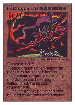 Need: 0    Want: 0    Have: 34 (+9)    Will Trade: 32    In Storage: 28              T8 ‑ Dragon Lair  Set: UE  Rarity: V1    Artist: Robert A. Kraus    