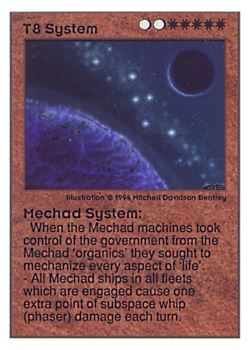 Need: 0    Want: 0    Have: 27 (+37)    Will Trade: 25    In Storage: 24              T8 ‑ System ‑ Mechad System  Set: UE  Rarity: V1    Artist: Mitchell Davidson Bentley    