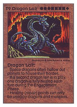 Need: 0    Want: 0    Have: 43 (+32)    Will Trade: 41    In Storage: 38              T9 ‑ Dragon Lair  Set: UE  Rarity: V1    Artist: Robert A. Kraus    