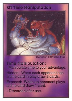 Need: 0    Want: 0    Have: 395    Will Trade: 387    In Storage: 20              G1 ‑ Time Manipulation  Set: UE  Rarity: C1    Artist: Ben Peck    